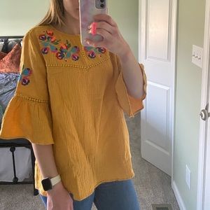 See & Be Seen Yellow Top with Floral Embroidery